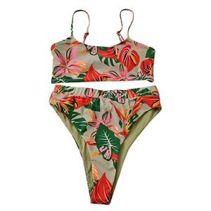 Lexbreezy Hawaii Bikini Set Large Tropical Floral Two-Piece High-Waisted NWT